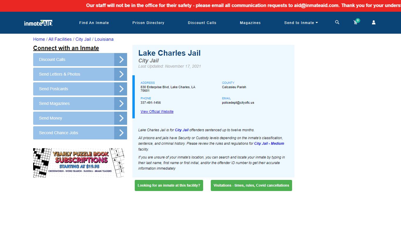 Lake Charles Jail | Inmate Locator